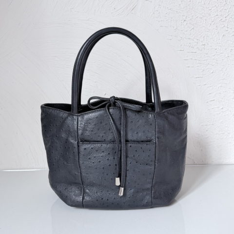 Ostrich Leather Black Handbag 