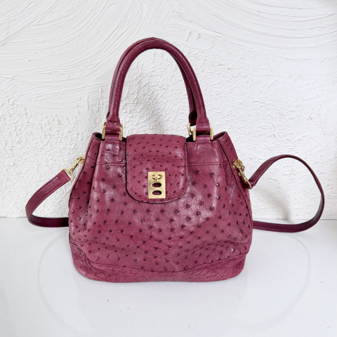 Ostrich Leather Top Handle Bag
