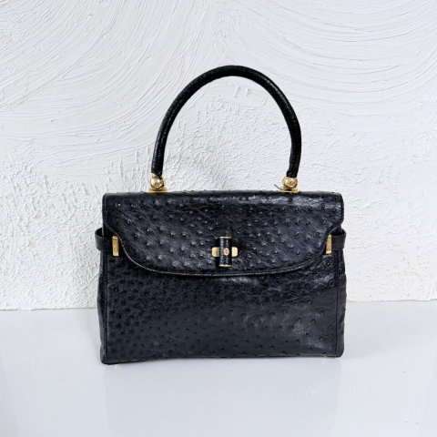 Vintage Ostrich Leather Top Handle Satchel