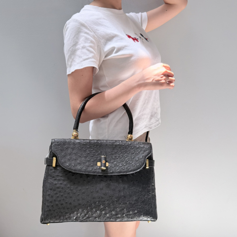 Vintage Ostrich Leather Top Handle Satchel