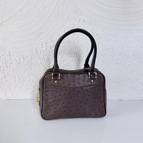 Vintage Ostrich Leather Boston Satchel Bag