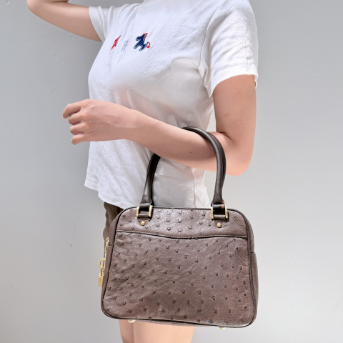 Vintage Ostrich Leather Boston Satchel Bag