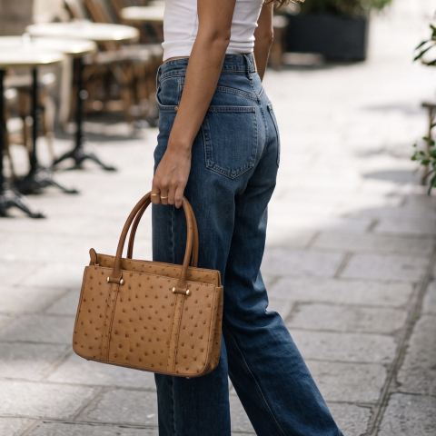 Vintage Ostrich Leather Rectangle Tote Bag