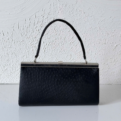 Vintage  Ostrich Leather Frame Clutch Bag