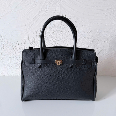 Vintage Ostrich Leather Birkin Style Satchel Bag
