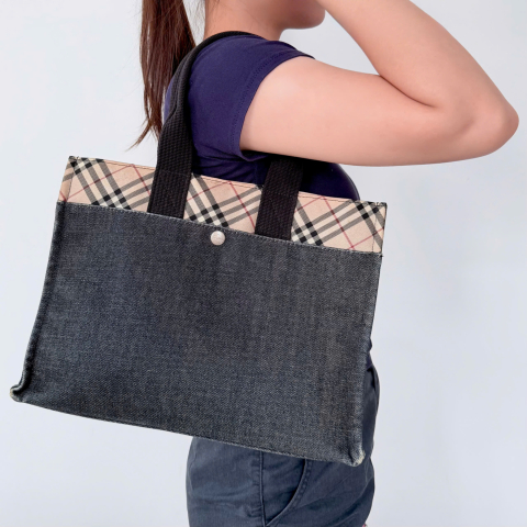 Burberry Denim Nova Check Tote Bag