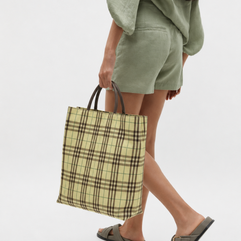 Burberry London Yellow Nova Check Vertical Tote Bag