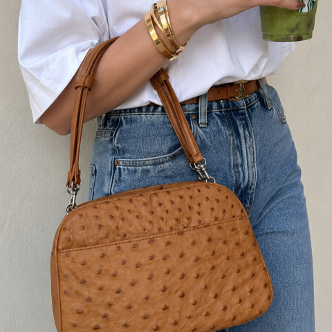 Vintage Ostrich Leather Rectangle Tote Bag