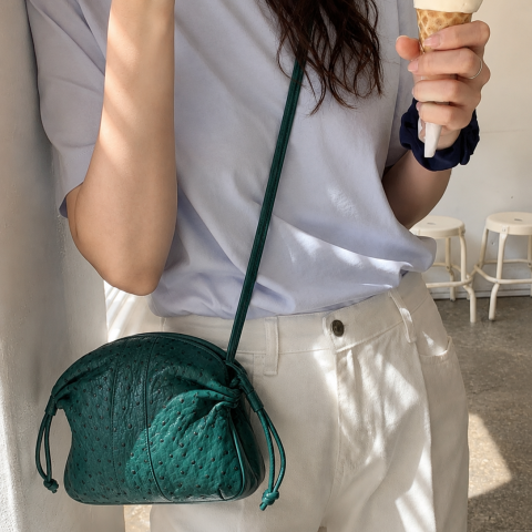 Vintage Ostrich Leather Dumpling Bag