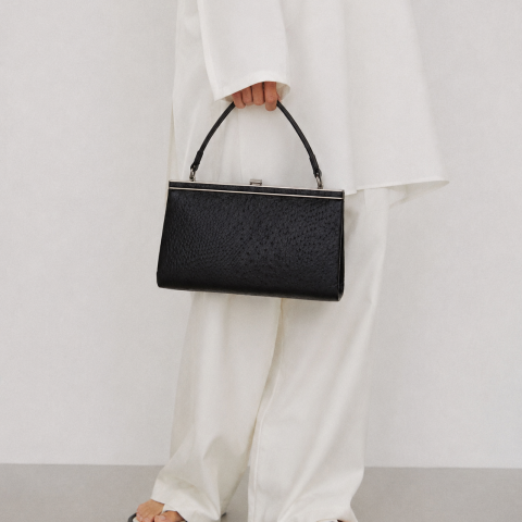 Vintage  Ostrich Leather Frame Clutch Bag
