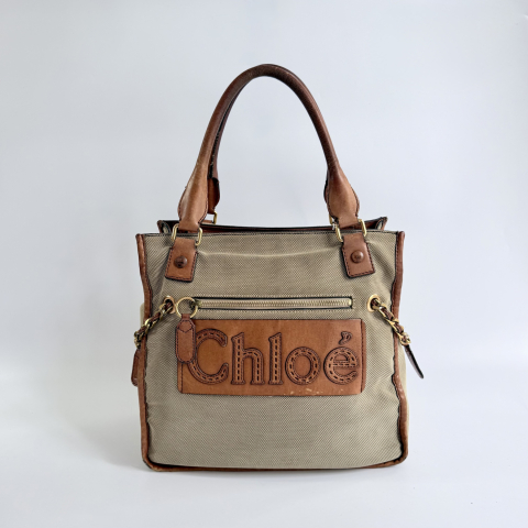 Chloé Beige Canvas Leather Logo Eclipse