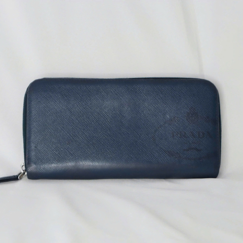 Prada Saffiano Long Wallet Navy Blue