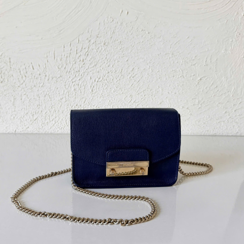 Furla Leather Navy Blue Crossbody Bag