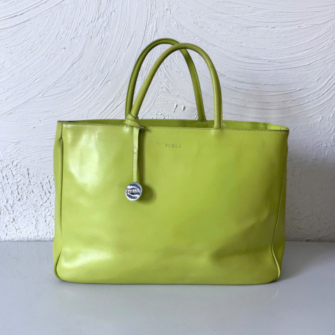 Furla Lime Green Leather Tote Bag 