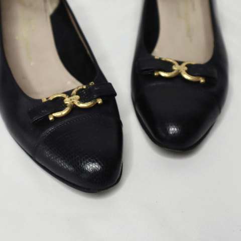 Salvatore Ferragamo Boutique Heel Black Lizard Leather Shoes 36