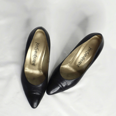 Yves Saint Laurent Black Leather Heels Shoes 35
