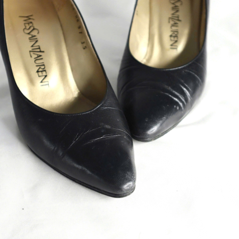 Yves Saint Laurent Black Leather Heels Shoes 35