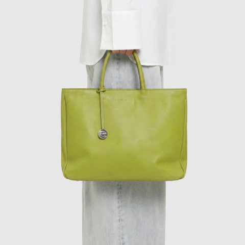 Furla Lime Green Leather Tote Bag 