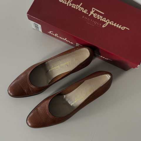 Salvatore Ferragamo Brown Leather Heels Full Box
