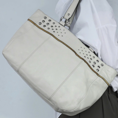 Coach Studded Beige Tote Shoulder Bag 