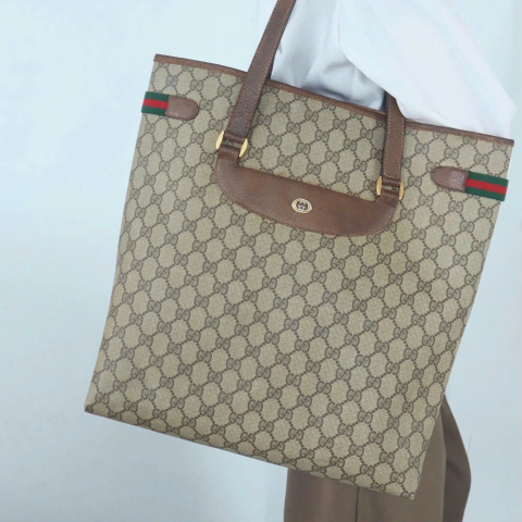Vintage Gucci Monogram Supreme Sherry Web Ophidia Large Tote Bag