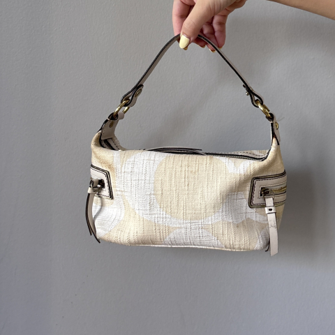 Coach Cream and White Fabric Monogram Mini Hobo Bag