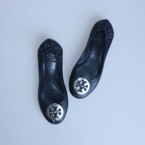 Tory Burch Black Minnie Logo Ballet Flats