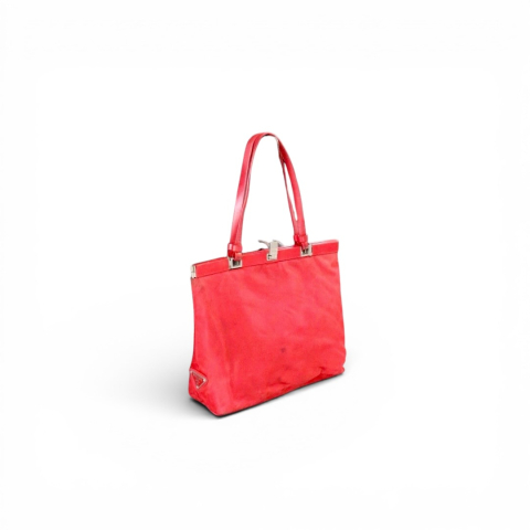 PRADA Y2K Triangle Logo Red Nylon Tote Bag