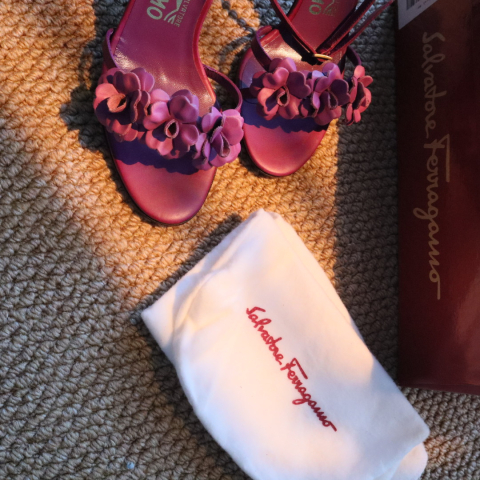 Vintage 90s Ferragamo Strappy Flower Heels Grape