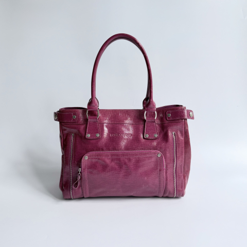 Longchamp Vintage Patent Leather Multi-Pocket Tote