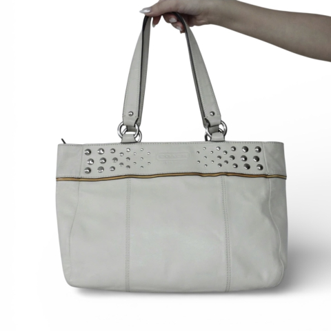 Coach Studded Beige Tote Shoulder Bag 