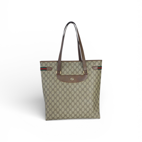 Vintage Gucci Monogram Supreme Sherry Web Ophidia Large Tote Bag