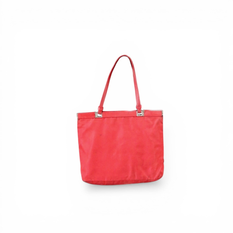 PRADA Y2K Triangle Logo Red Nylon Tote Bag