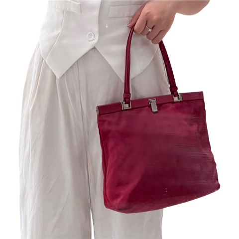 PRADA Y2K Triangle Logo Red Nylon Tote Bag