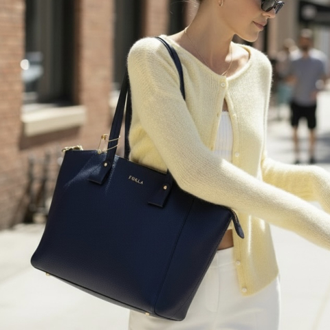 Furla Leather Blue Tote Bag