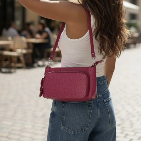 Ostrich Leather Pink Handbag 