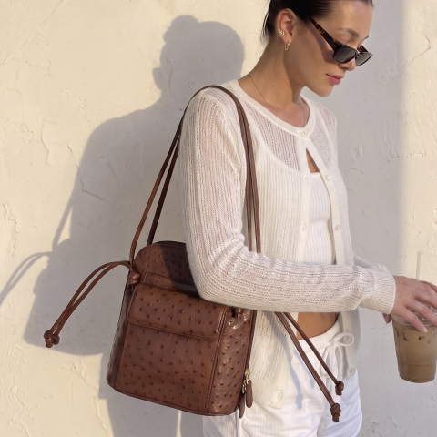 Ostrich Brown Crossbody Bag 