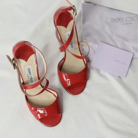 Jimmy Choo Crisscross Red Sandals Shoes 37 